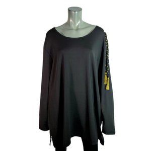 Anthony‎ Womens Top Plus Size 3X Tunic Gold Tassel Side Slits Stretch Black